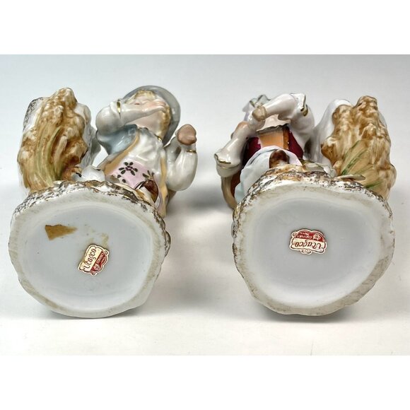 VTG MCM UCAGCO Ceramics Bisque 6" Handpainted Victorian Boy Girl Spill Vases EUC - Picture 6 of 6